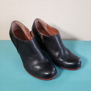 Kork Ease Holmes Ankle Booties Womens 6.5 Black Leather Wedge High Heel Zip Shoe